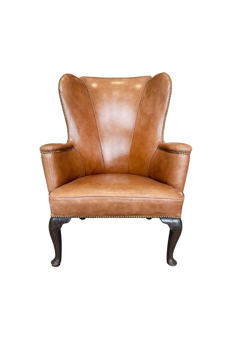 Early 20th Century French Leather Wingback Armchair Cafiero Select