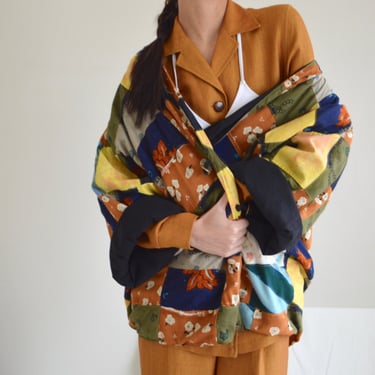 patchwork cotton bomber jacket oversize with toggles 
