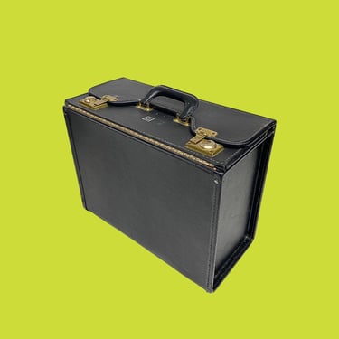 Vintage Stebco Pilot Case Retro 1970s Mid Century Modern + Black Leather + Briefcase + Attaché + Patented 3169615 + Top Handle + Metal Locks 