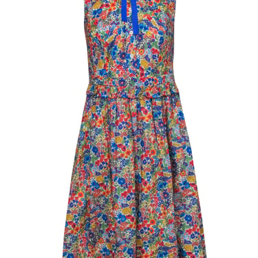 J.Crew - Multicolor Floral Print Collared Midi Dress w/ Necktie Sz 4P