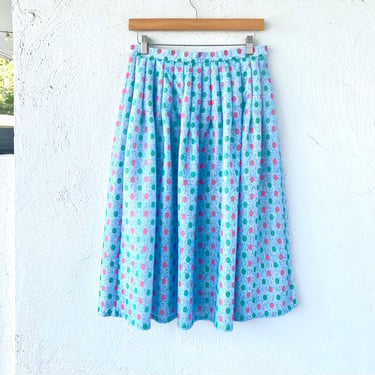 Vintage 60s 70s Bubblegum Polka Dotted Blue Pleated Midi Skirt 