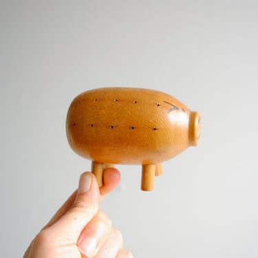 Vintage Mid Century Wood Pig Toothpick Holder 
