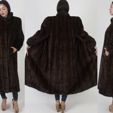 Full Length Brown Real Mink Fur Coat 
