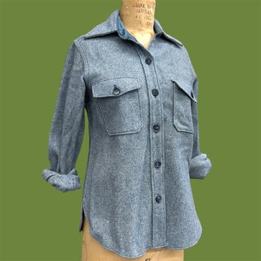 Vintage Woolrich Shirt Retro 1970s Mens + Size 14 + Overshirt + Buttondown + Wool + Blue + Stripe + Shacket + Jacket + Cold Weather 