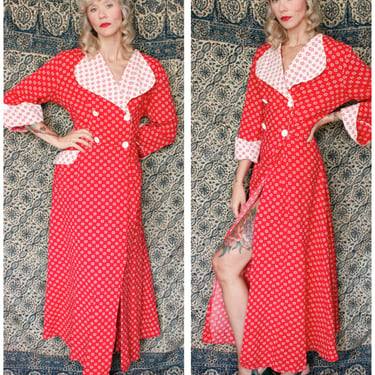 1940s Dressing Gown // Campus Girl Puckered Cotton Dressing Gown // vintage 40s Robe 