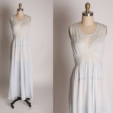 1950s Light Blue Nylon Opaque Sheer Fit and Flare Night Gown -S 