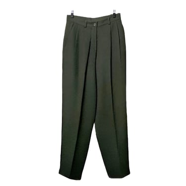 Army Green Trousers, Vintage 90s High Waisted Pants High Rise Tapered Leg Pleated Loose Fit Minimal Simple Earth Tone All Seasons Dark Green 