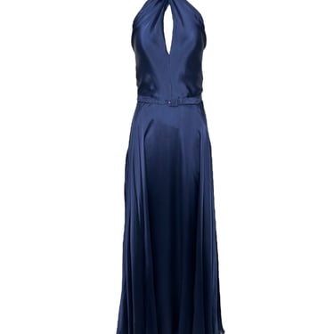 Ralph Lauren Purple Label Navy Cross Halter Silk Gown