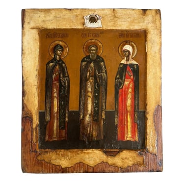 Traditional 18th Century Russian Icon with Three Saints