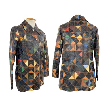 Vtg Vintage 1970s 70s Rare Highly Coveted Geometric Leather Patchwork Jacket 