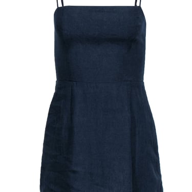Reformation - Navy Sleeveless Linen Mini Sheath Dress w/ Ruffle Hem Sz 2