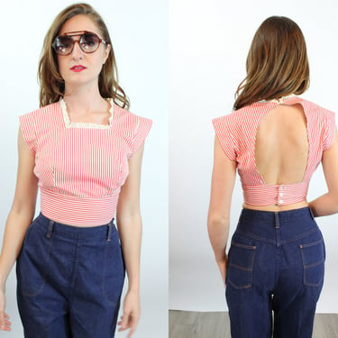 1950s CROP TOP open back cotton top xs | new spring 