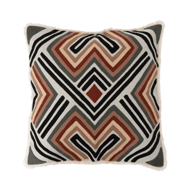 Cotton Embroidered Pattern Pillow w/ Fringe, Polyester Fill
