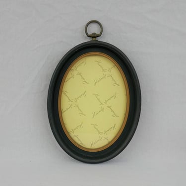 Vintage Oval Picture Frame - Black and Dark Gold w/ Glass - Hartcraft Molded Plastic - Hang on Wall - Holds 5