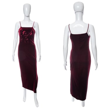 1990's Burgundy Velvet Maxi Dress Size S