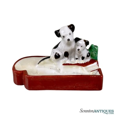 Vintage Japanese Porcelain Dog & Puppy Trinket Ashtray