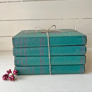 Vintage Dark Green Book Bundle, Set of 4, Set of Green Books, Colorful Library Books 