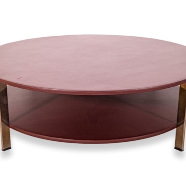 Contemporary Modern Poltrona Frau Regolo Leather Wrapped Two Tier Coffee Table 