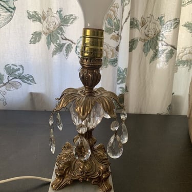 Vintage Brass, Cut Glass, Hollywood Regency, Italian Marble Base, Table Lamp 
