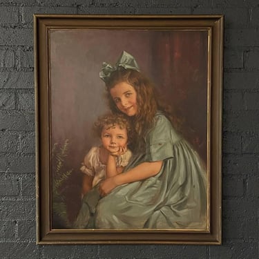 Antique California Portrait Oil Painting of Sisters by Wanda Neumann, c.1920’s 