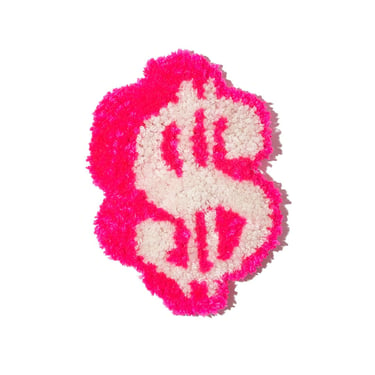 Tufted Barbie Pink Mug Rug, Coaster, Dollar Sign, Gift, Present, Wall Hanging, handmade home decor 