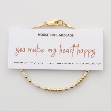 You Make My Heart Happy Morse Code Bracelet, Valentine's Day Gift, Hidden Message Bracelet for Wife or Girlfriend by LEILA Jewelry Shop 