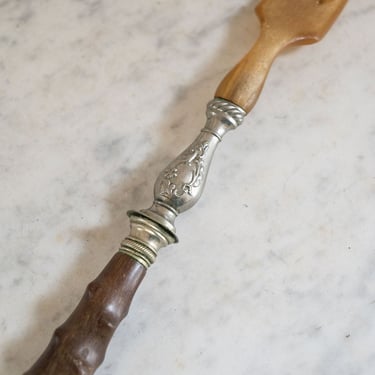 antique French horn and silver repousse serving fork