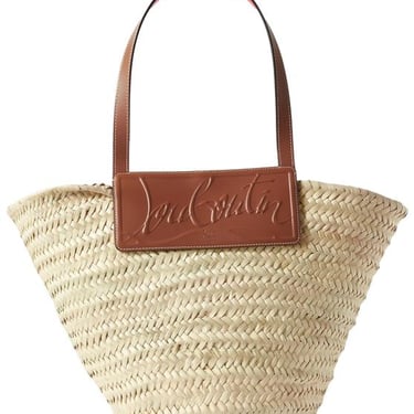 CHRISTIAN LOUBOUTIN Loubishore Woven and Embossed Leather Beige Straw Tote
