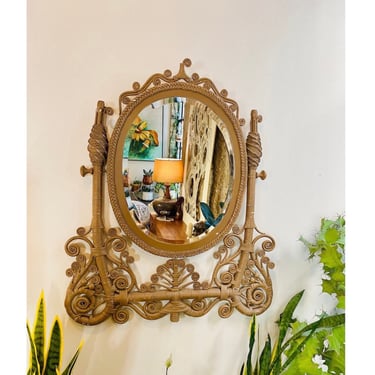 MCM Bohemian Wicker Mirror, Vintage Boho Mirror, Boho Wall Decor 