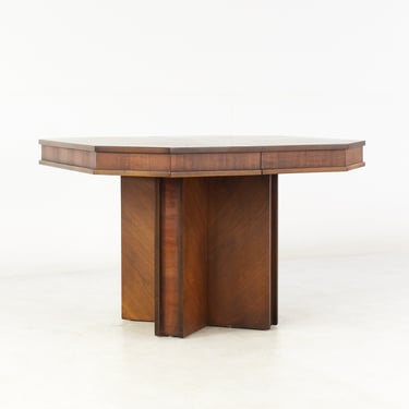 United Mid Century Walnut Pedestal Expanding Dining Table With 1 Leaf - mcm 