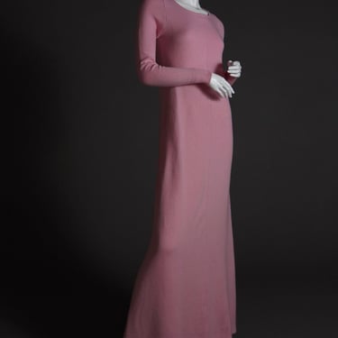 S/S 1973 Halston runway cashmere full-length dress in baby pink 