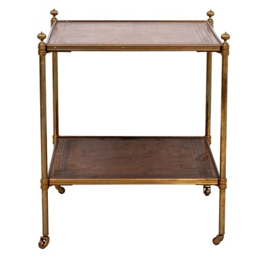 Tiered Brass Leather Top Side Table