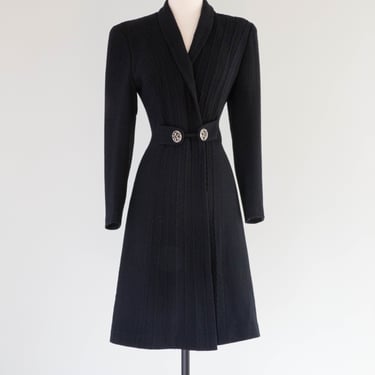 Exquisite Late 1930's "Feather Krush" Black Wool Princess Style Coat / SM