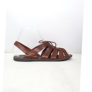 Vintage 90s Brown Leather Lace Up Sandals Size 6.5 