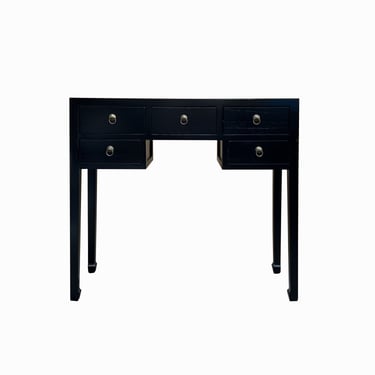 Chinese Black Lacquer 5 Drawers Foyer Narrow Slim Side Table Desk cs7702E 