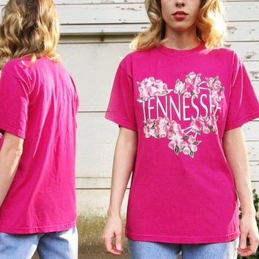 Vintage Bright Hot Pink Tennessee State Flower Boluteer State Summer T-shirt M 