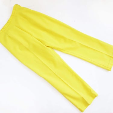 Vintage 70s Lemon Yellow Polyester Pants 28 - 1970s High Waist Catalina Side Zip Straight Leg Trousers 