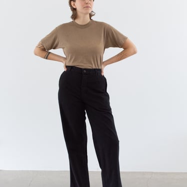 Vintage 30 32 33 34 38 Waist Black Cotton Twill Chinos | 60s High Rise Button Fly | Unisex Straight Leg Utility Pant Trouser | P146 