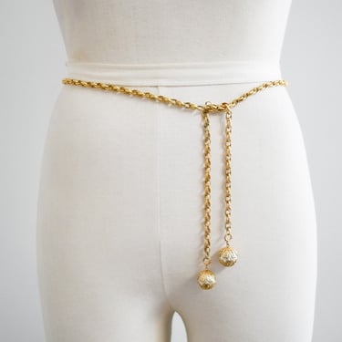 1960s/70s Gold Chain and Faux Pearl Hip Belt/Lariat Necklace 