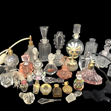 Vintage Perfume Bottle Collection - LOT | Gucci, Pablo Picasso, Waterford, Etc. Pink Glass Crystal Daubers Glam Vanity Décor 