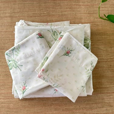 Vintage Springmaid Floral Pink Rosebud Queen Sheet Set 