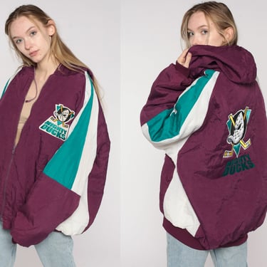 90s Mighty Ducks Jacket -- Vintage NHL Jacket Swingster Hockey Jacket Zip Up Streetwear 1990s Sportswear Zip Up Windbreaker 1990s 2xl xxl 