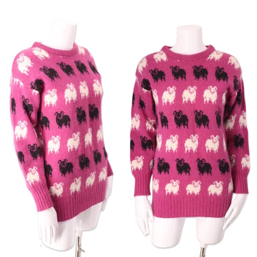 80s Scottish ram print wool sweater M, vintage 1980s Princess Di sheep print sweater, pink wool sweater top 6-8 