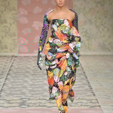 RICHARD QUINN- 2018 Strapless Floral Taffeta Dress, Size 8