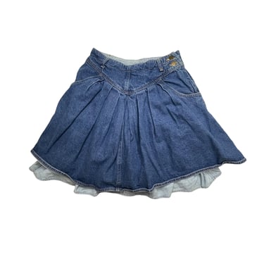 Vintage Liz Wear 80's Tiered Denim and Chambray Mini Skirt, High Waisted, Flounce Circle Skirt, Size 6 