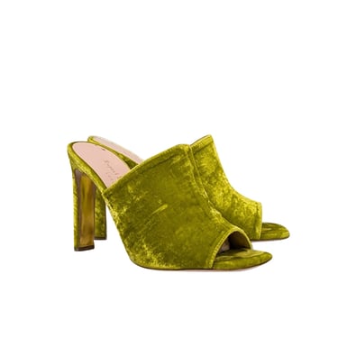 Rupert Sanderson - Chartreuse Velvet Open Toe Mules Sz 7