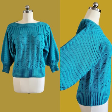 1970s Turquoise Sweater with Large Sleeves - Savion by Ignacy Feuer Sweater - NOS 70s Chunky Sweater - 70s Women's Vintage Size 