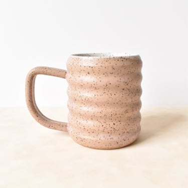 Stoneware pink  Ripple Mug with speckles 