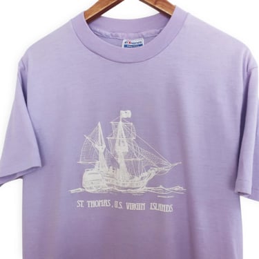 vintage t shirt / pirate ship t shirt / 1980s St Thomas US Virgin Islands pirate ship purple Hanes t shirt Medium 