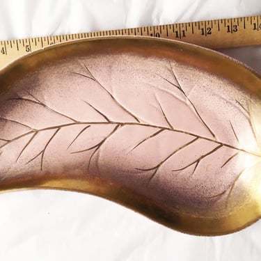 1960's Pink & Metallic Gold Large Ceramic LEAF Bowl by Sharon Calif, Mid Century, MCM, Art, Table Decor Gift Vintage Tray Plate 